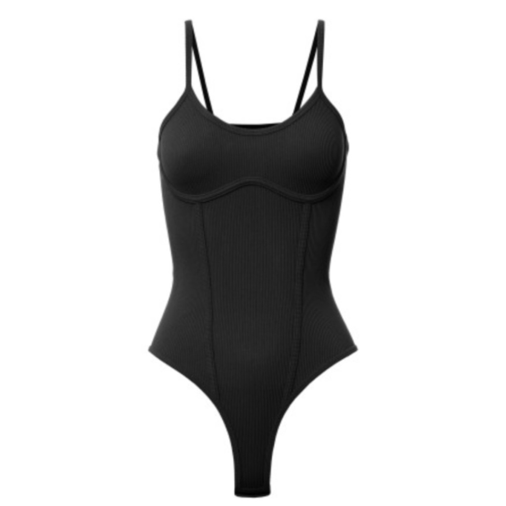 762 • Black Rib Knit Super Soft & Stretchy Contour Bodice Bodysuit